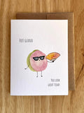 Send a boost of confidence with the Hot Guava card! A funny watercolor greeting card featuring a stylish guava. Perfect for friends and 'just because' hype.