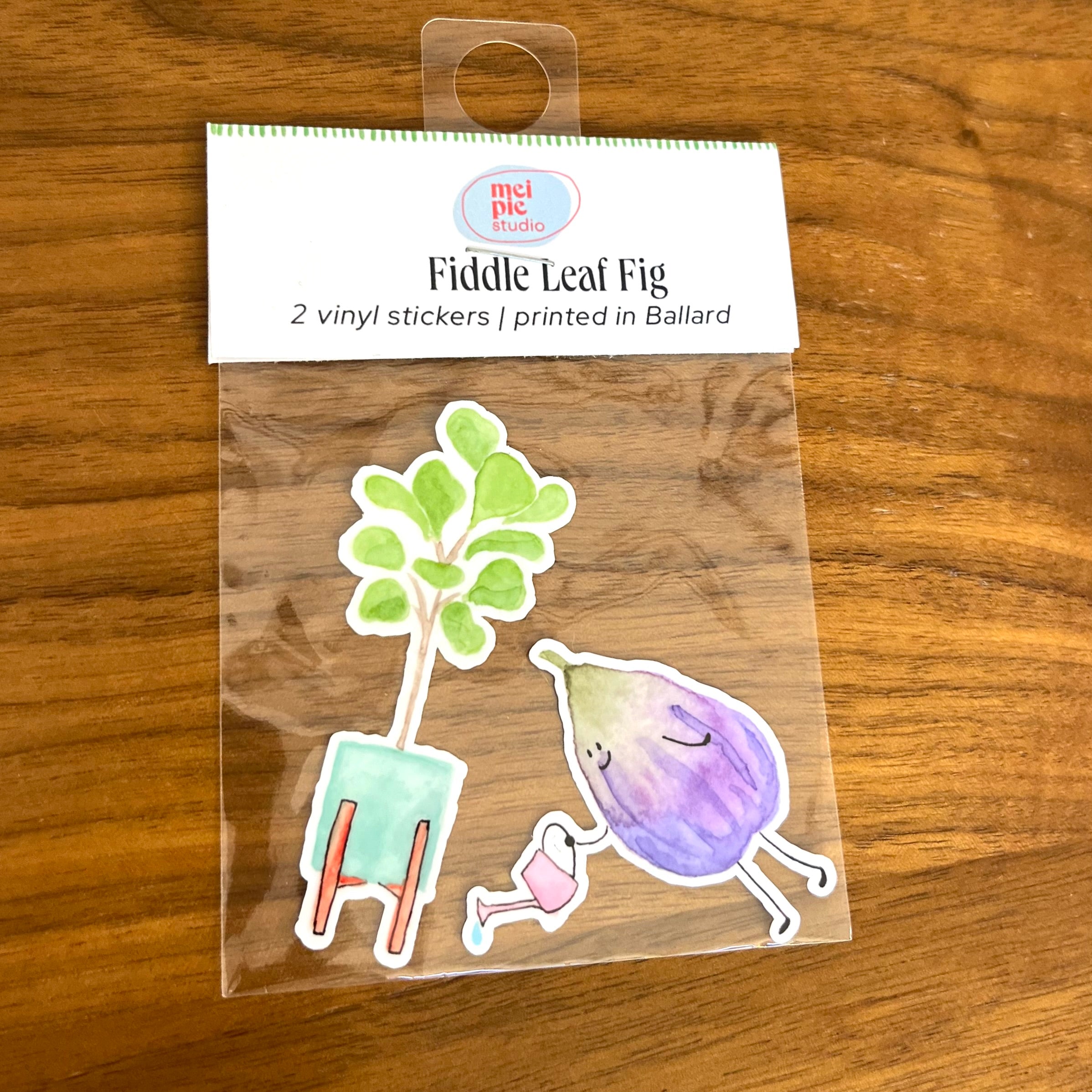 Mei Pie Studio Fig watering a Fiddle Leaf Fig two sticker pack.