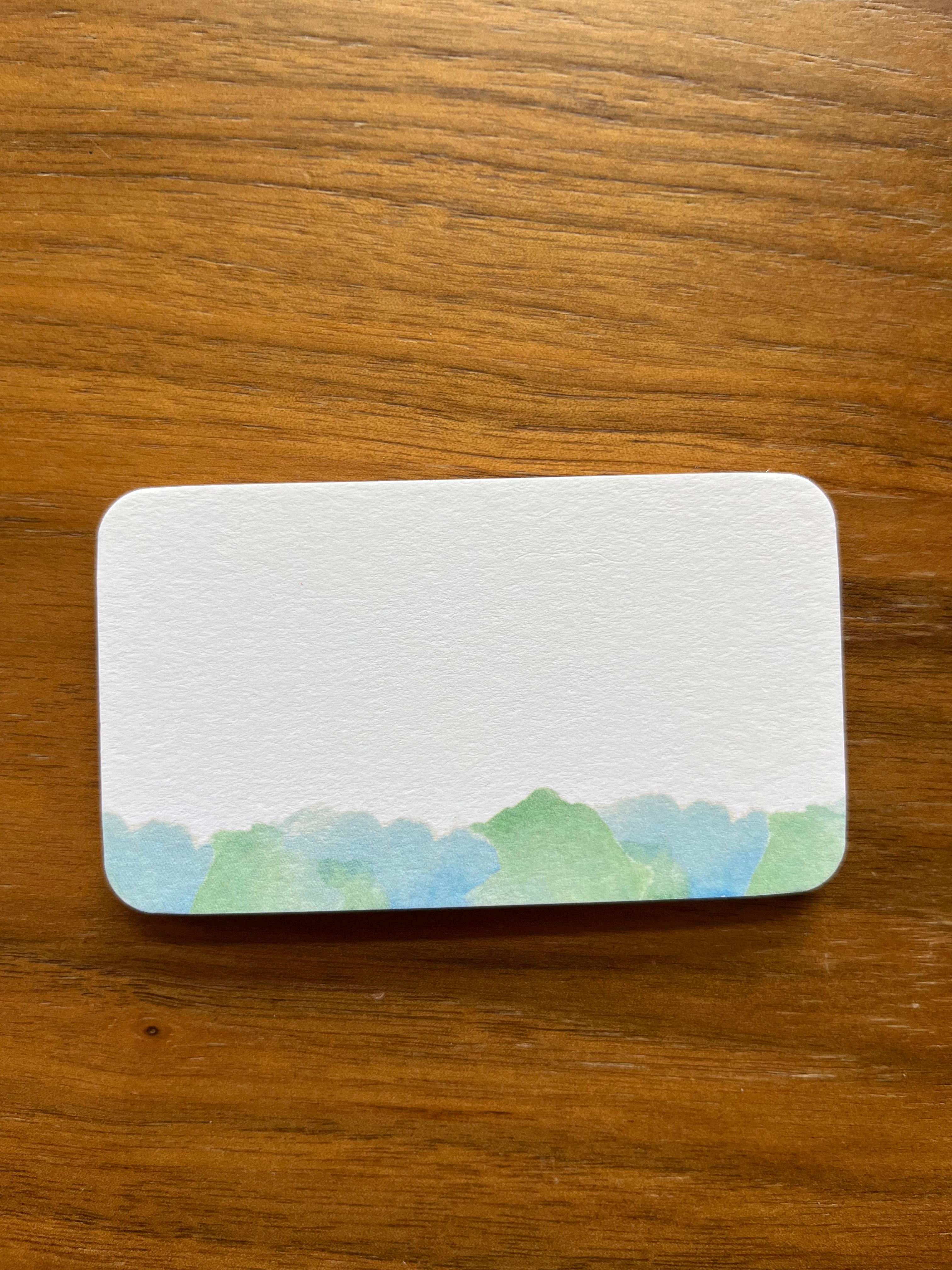 mei_pie_studio_minimalist_blue_and_green_mini_notes Mei Pie Studio Minimalist blue and green Mini Note Set stationery on a white neenah classic crest card stock. Watercolor