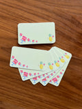mei pie studio minimalist watercolor happy birthday mini note set  on classic crest neenah stock. featuring a pineapple and pink cakes. great for gift tags
