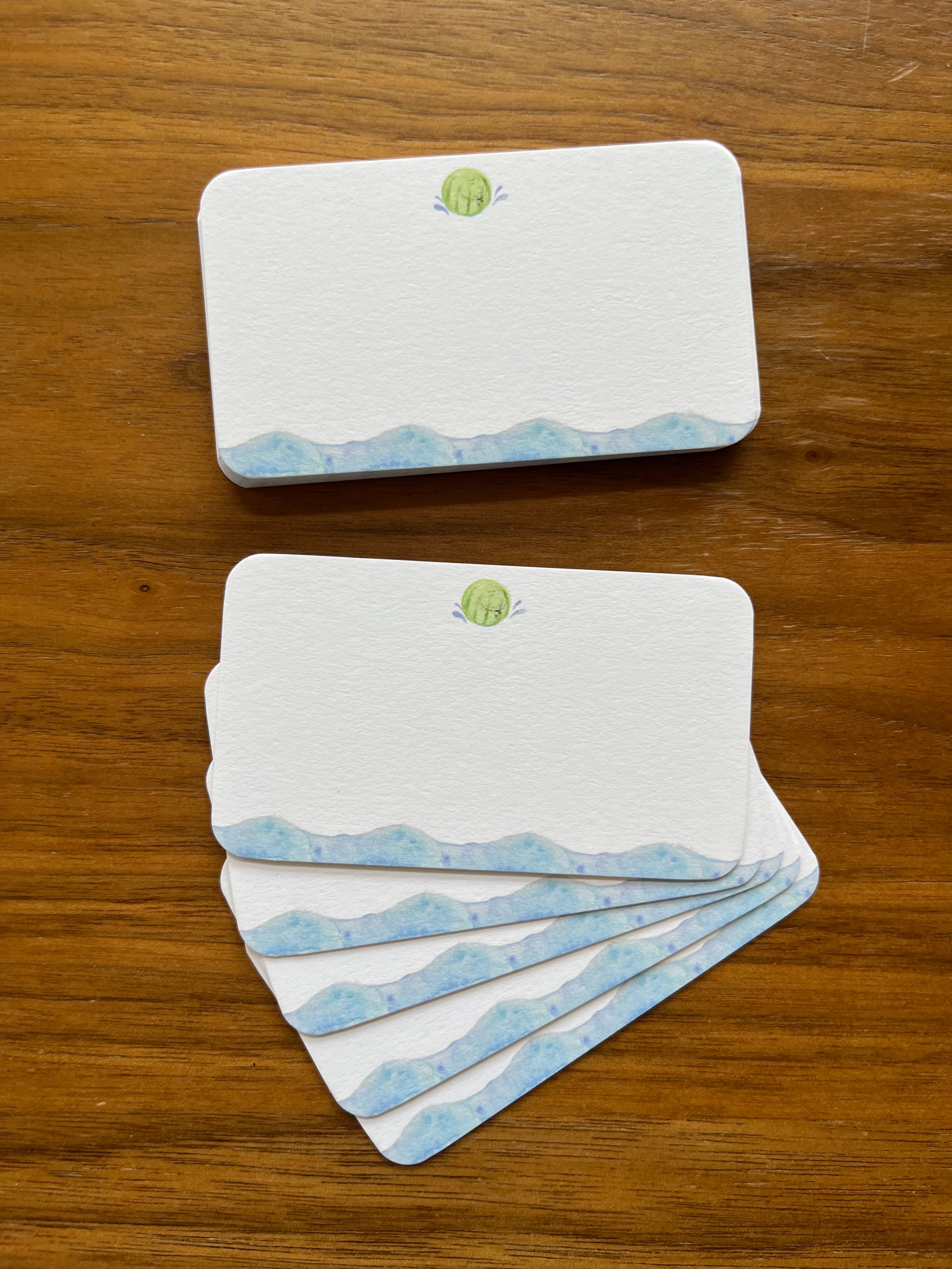 Mei Pie Studio Watermelon Mini Note Set stationery on a white neenah classic crest card stock. Watercolor