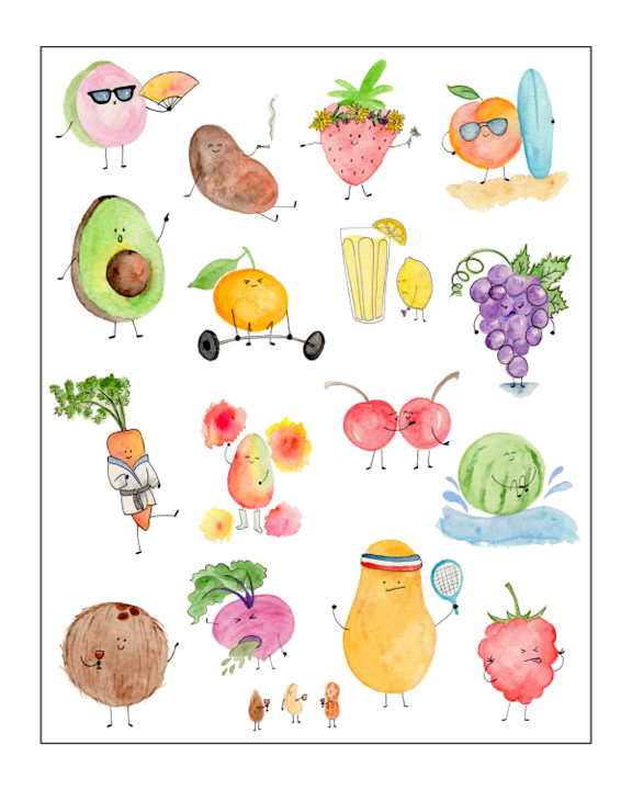 Mixed Fruit and Veggies Art Print