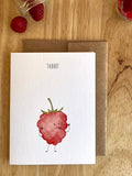 Hand-painted watercolor raspberry blowing a raspberry tongue, sassy greeting card for friends, Ballard, WA designed stationery